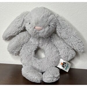 Bashful Bunny Ring Rattle Jellycat Silver Gray Baby Infant Newborn Grabber Plush